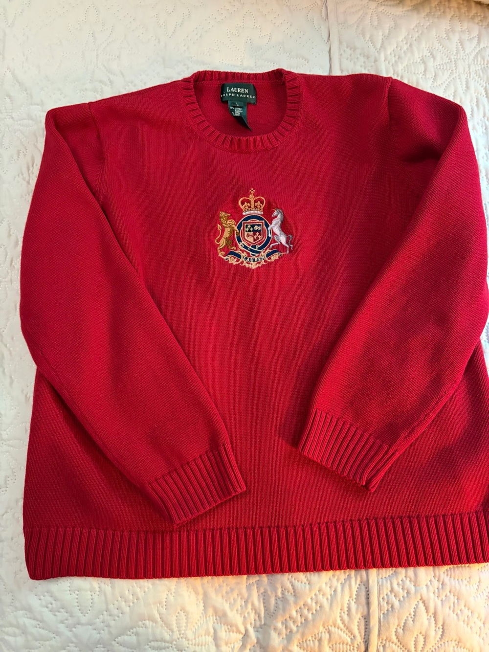 Lauren Ralph Lauren Red Crewneck Sweater with Embroidered Crest